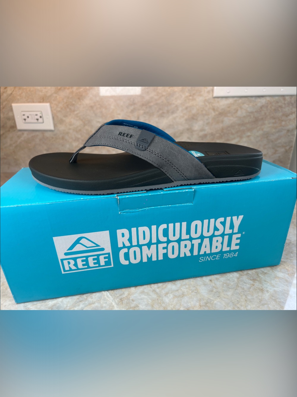 Reef Gray  Cushion Spring Flip Flops with Blue Accent